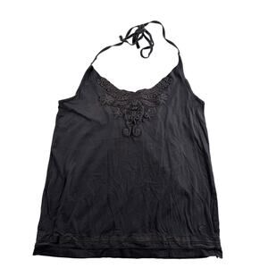 VTG Y2K Aerie Sz S Babydoll Cami Top Gray Embroidered Halter Tank Y2K Coquette